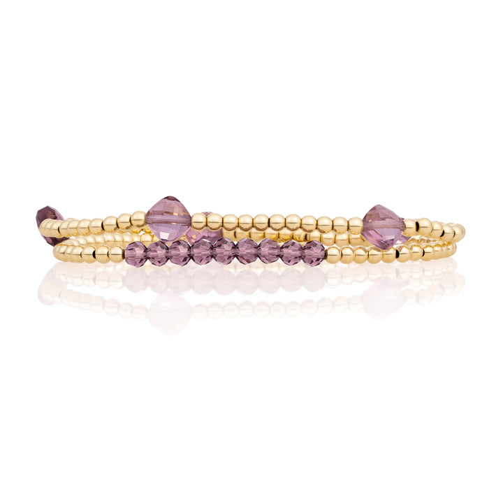 Aubergine Quartz Cushion Cut Universe Bracelets Stack | Gold Plated