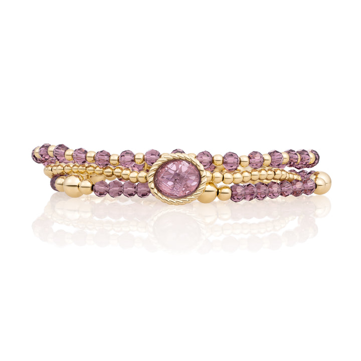 Aubergine Quartz Bold Mix Twist Armbänder Stapel | Gold -gelenkt