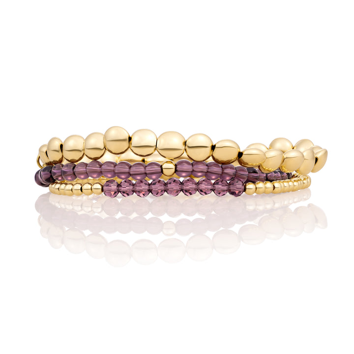 Aubergine Quartz Universe Bubble Bracelets Stack | Gold Plated