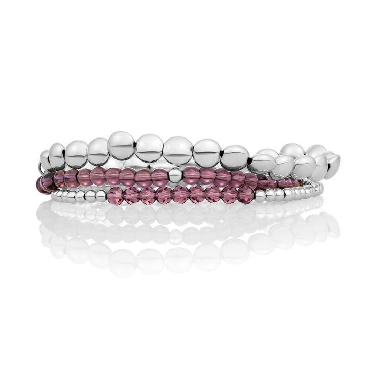 Aubergine Quartz Universe Bubble Bracelets Stack | Silver