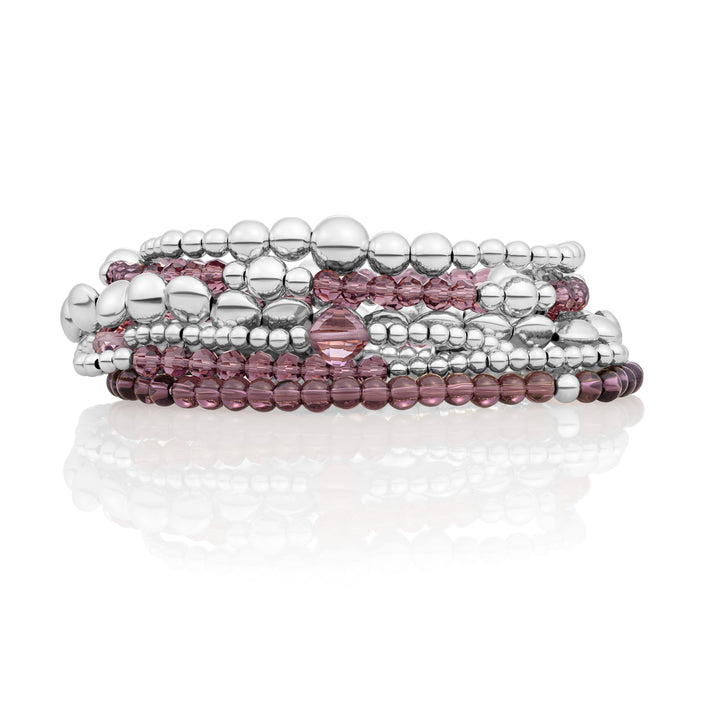 Aubergine quartz wave mix bubble bracelets stack | Silver