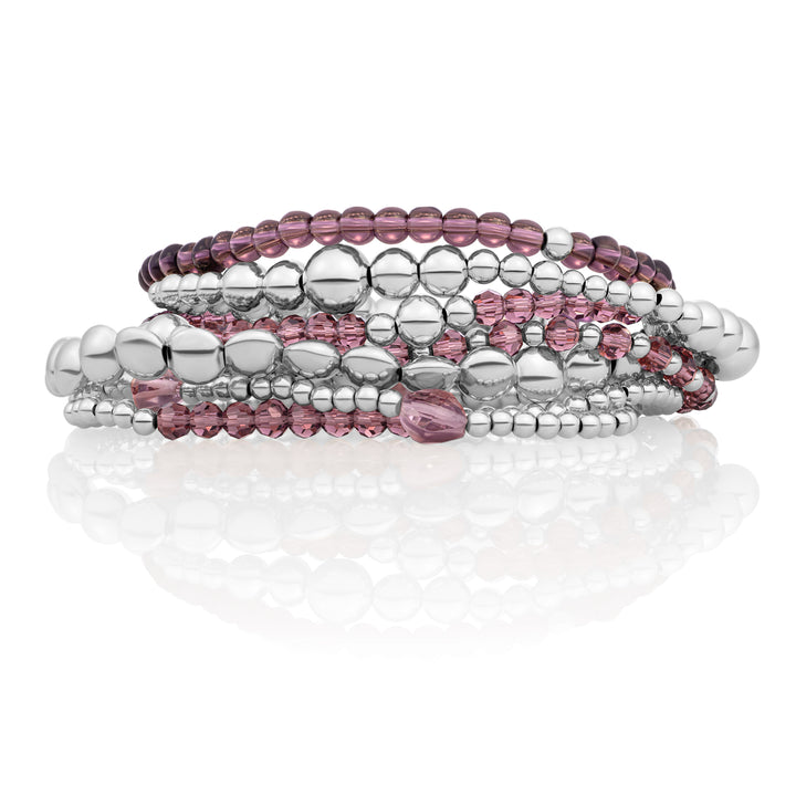 Aubergine Quartz Fettdrucke Wellenmischung Bubble Armbänder Stapel | Silber