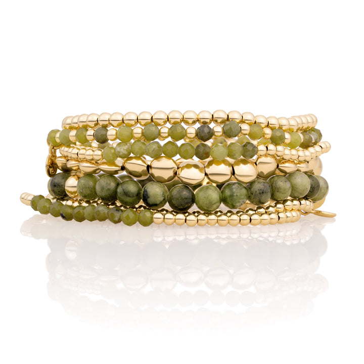 Southern Jade Saturn Bubble Armbanden Stack | Goudkleurig