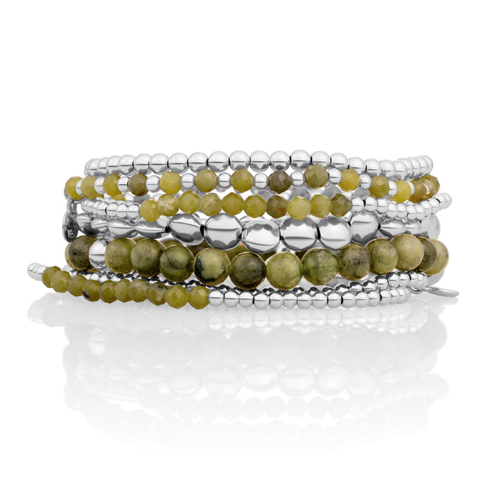 Southern Jade Saturn Bubble Bracelets Stack | Silver