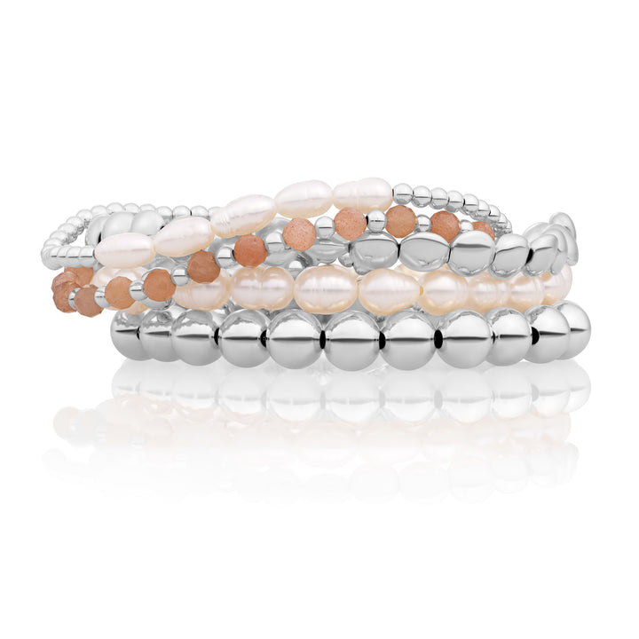 Pearl Bubble Saturn Armbanden Stack | Zilver