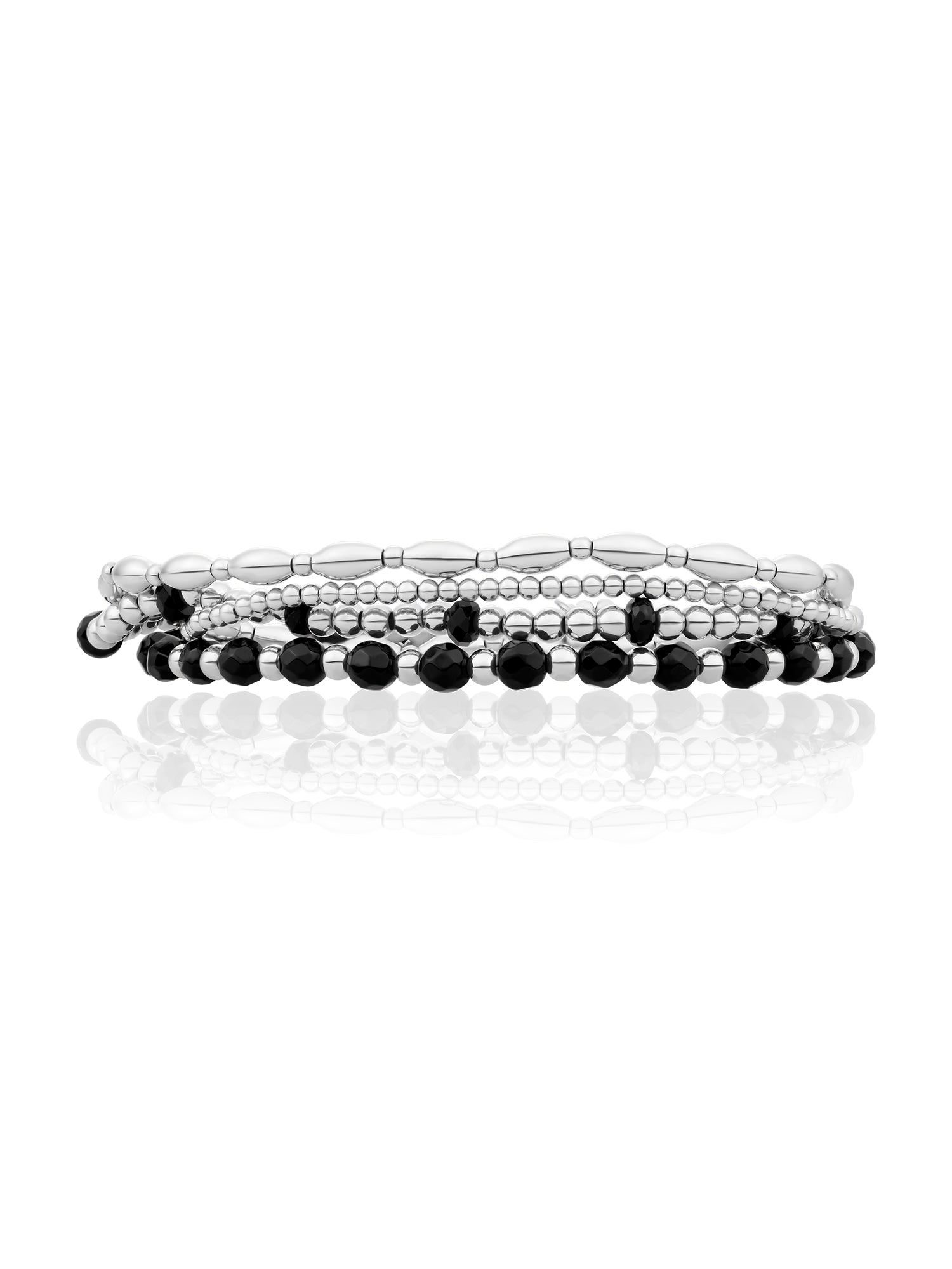 Onyx Interstellar Rice Mix Armbanden Stack Zilver
