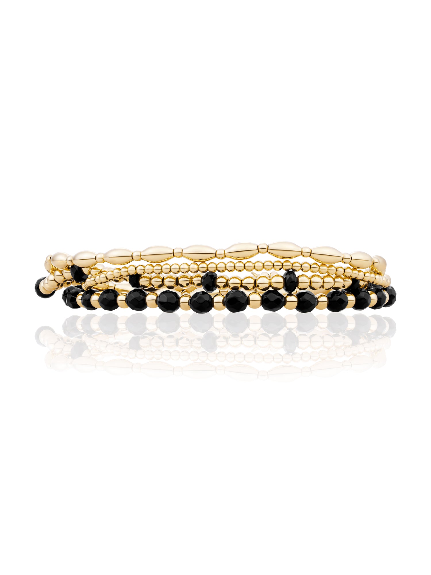 Onyx Interstellar Rice Mix Armbanden Stack Goud Kleurig