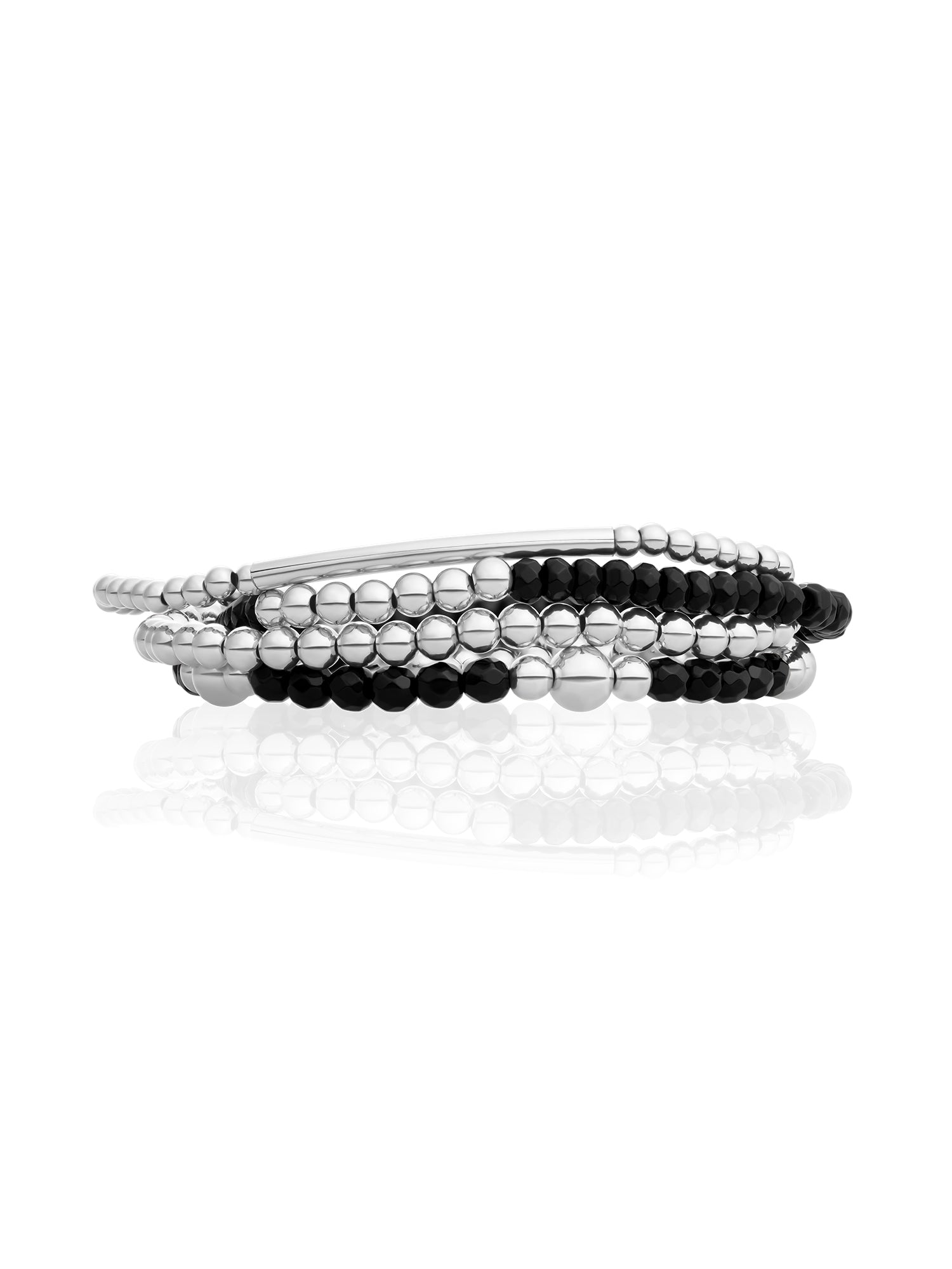 Onyx Bold Tube Mix Armbanden Stack Zilver