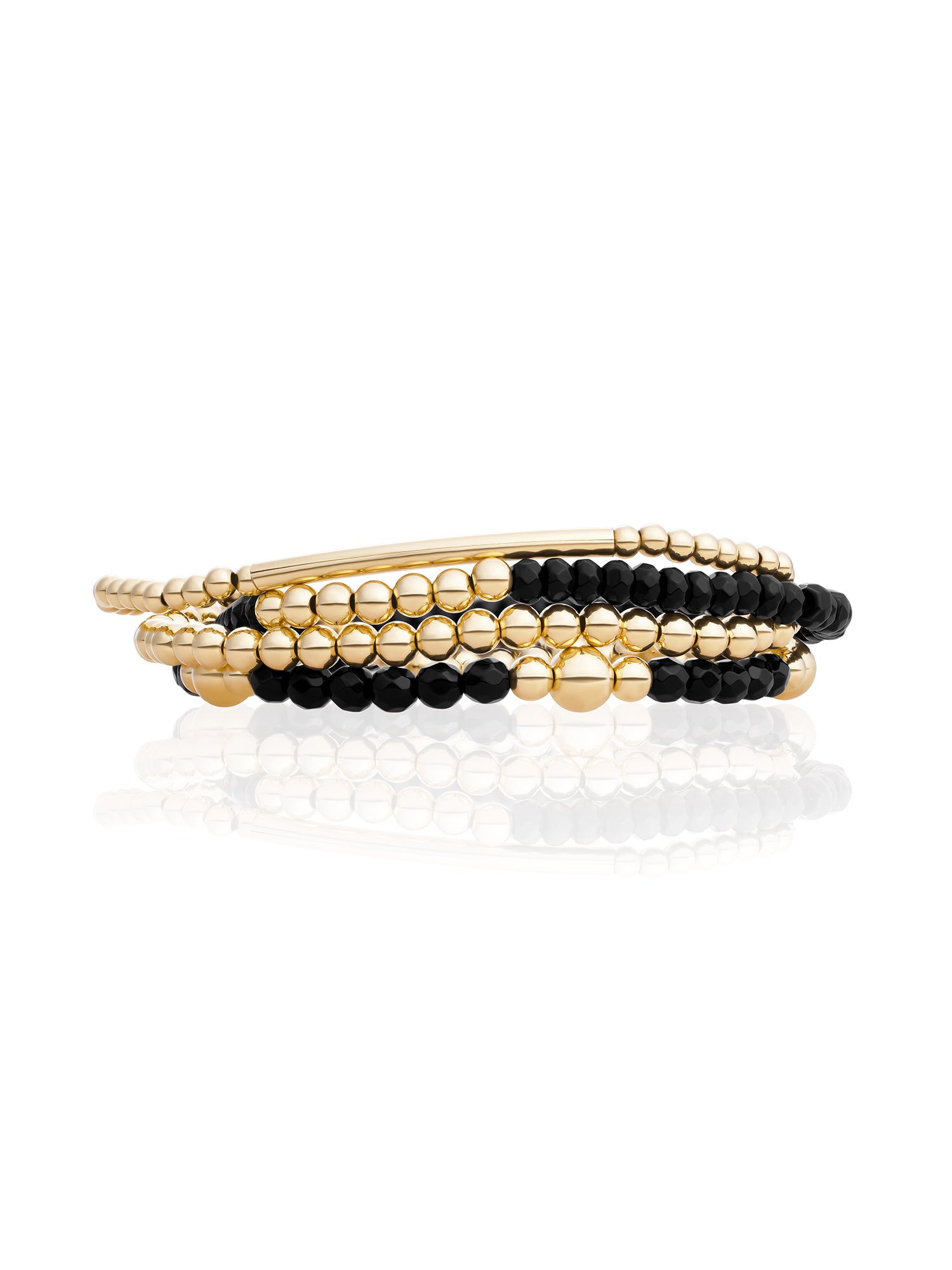 Onyx Bold Tube Mix Armbanden Stack Goud Kleurig