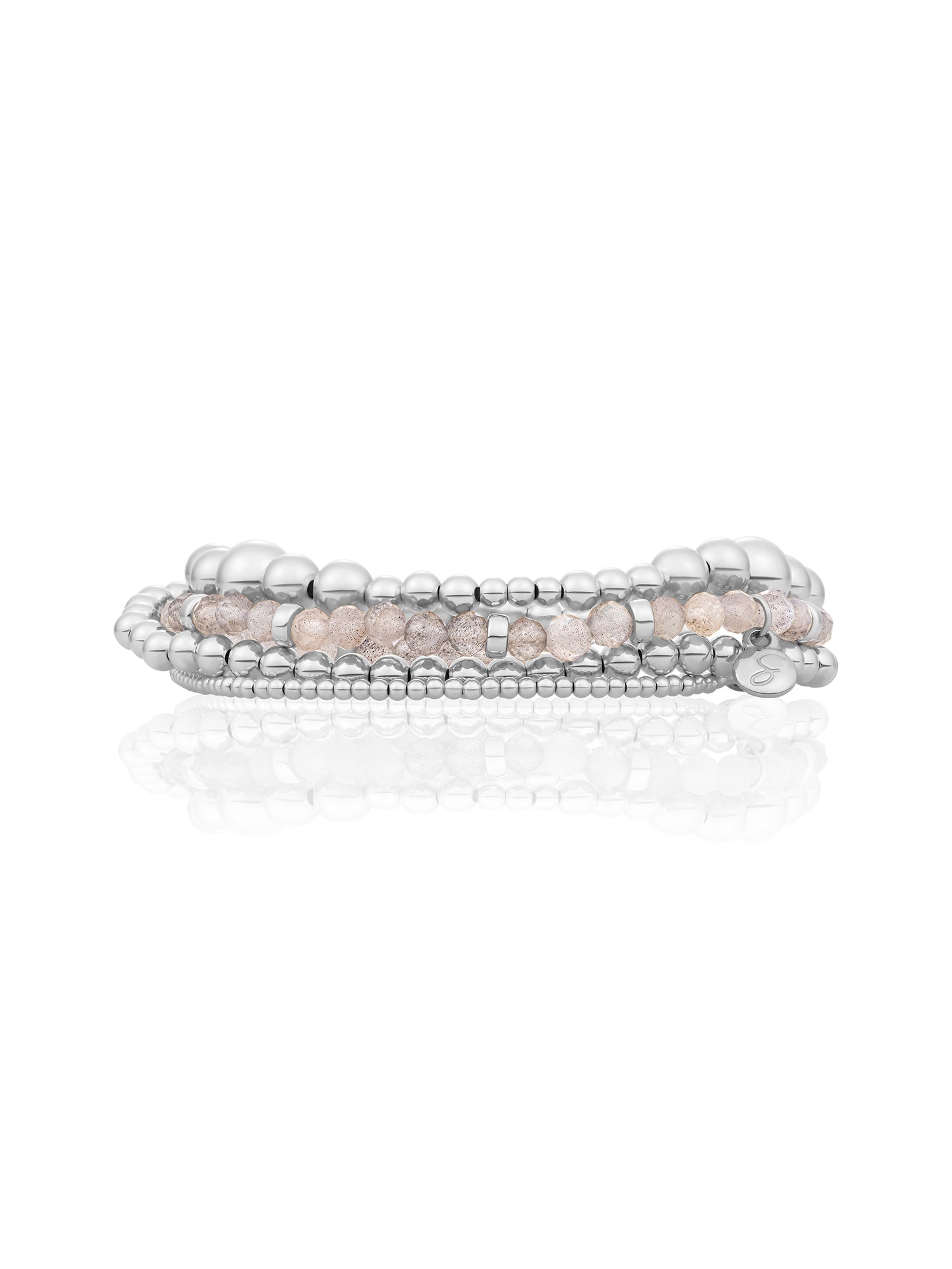 Labradorite Wave Roundel Armbanden Stack Zilver