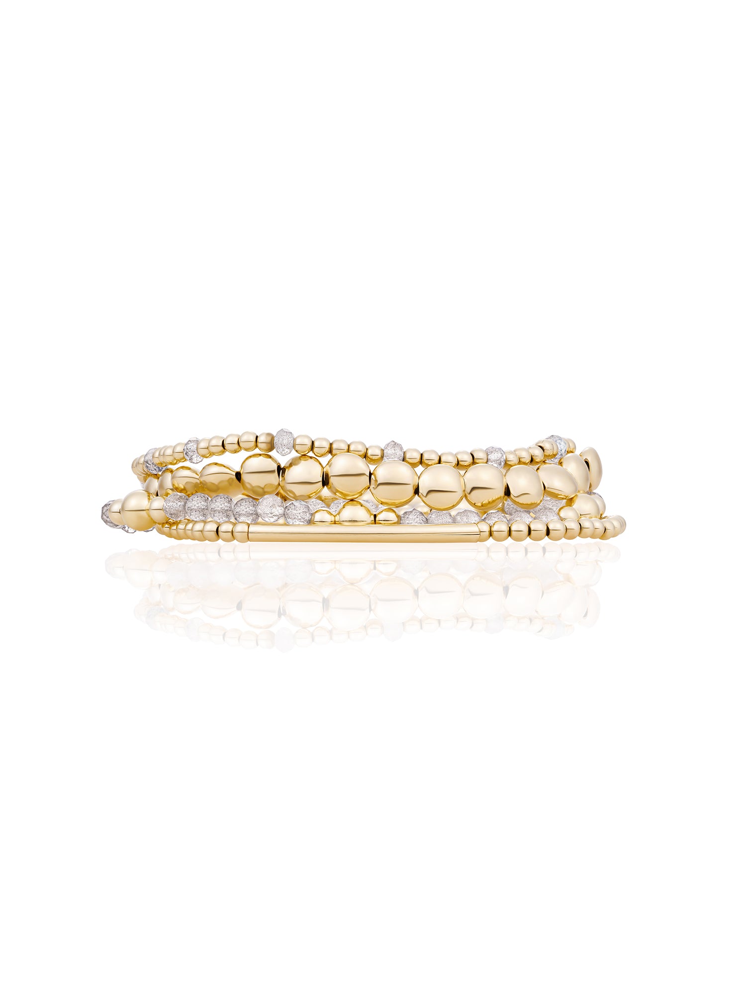 Labradorite Tube Bold Mix Armbanden Stack Goud Kleurig