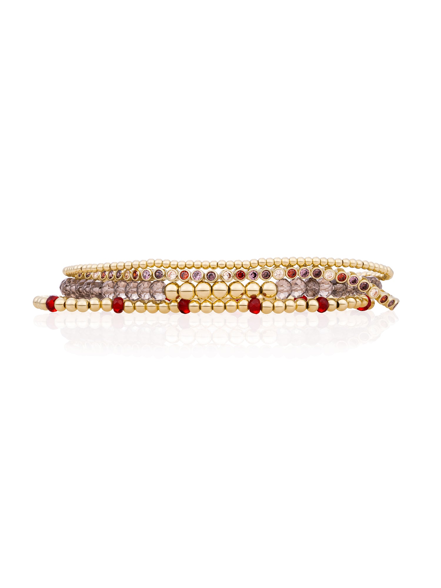 Ruby Smoky Quartz Tennis Round Reverse Armbanden Stack Goud Kleurig