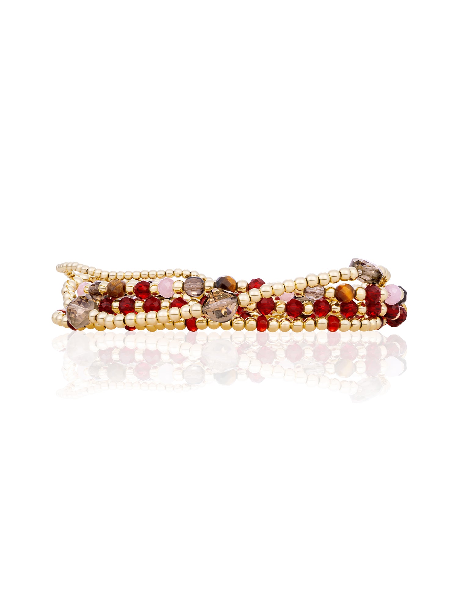 Ruby Smoky Quartz Multi Gem Interstellar Armbanden Stack Goud Kleurig
