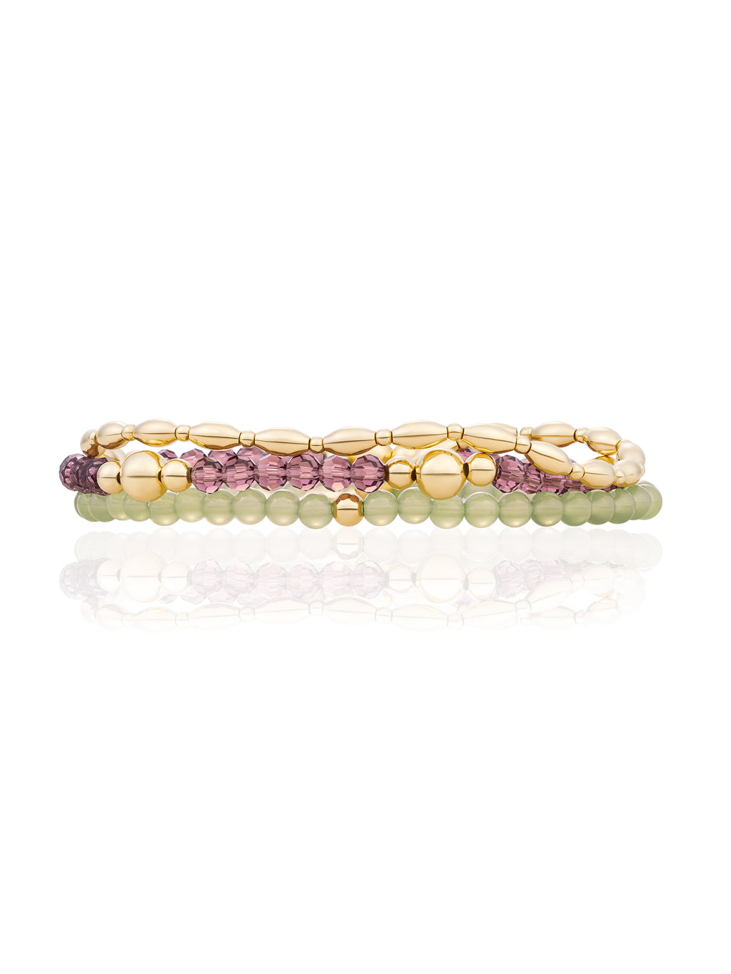 Lime Jade Aubergine Quartz Bold Mix Armbanden Stack Goud Kleurig