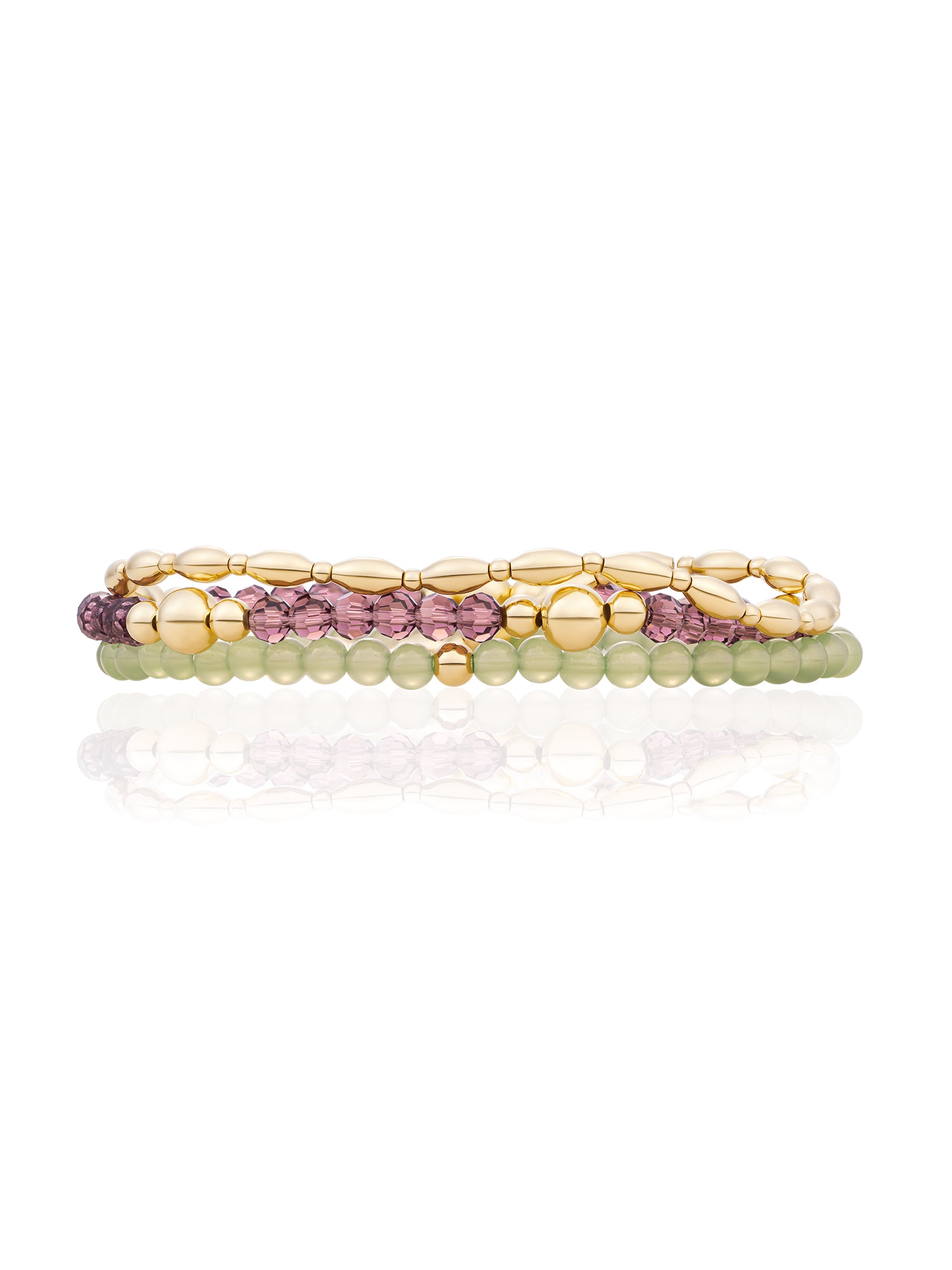 Lime Jade Aubergine Quartz Bold Mix Armbanden Stack Goud Kleurig