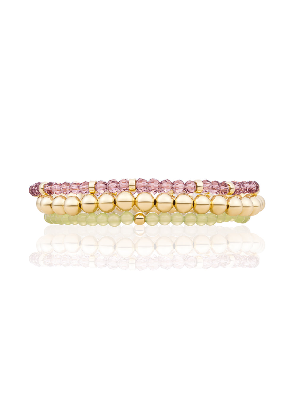 Lime Jade Aubergine Quartz Roundel Saturn Armbanden Stack Goud Kleurig