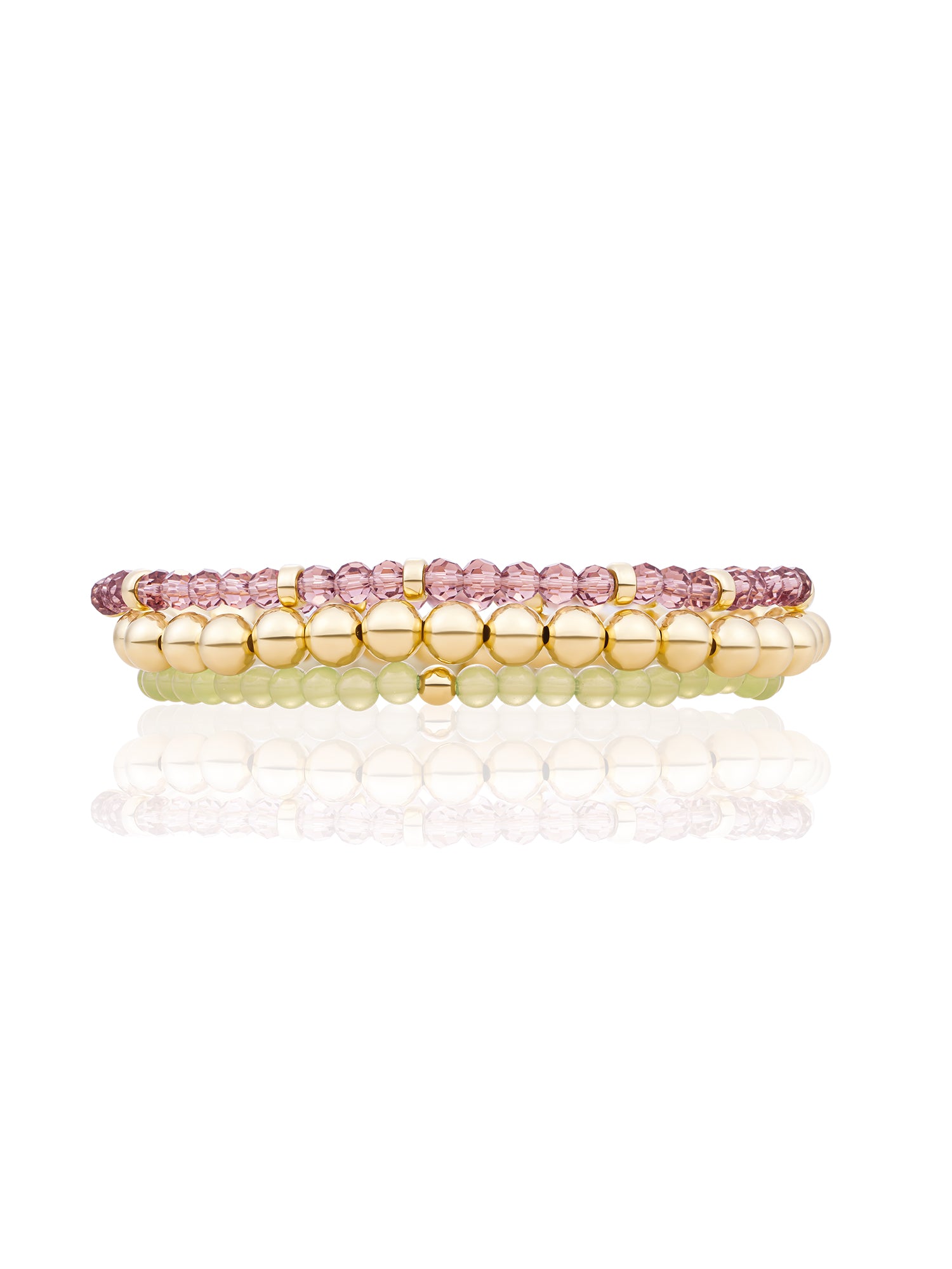 Lime Jade Aubergine Quartz Roundel Saturn Armbanden Stack Goud Kleurig