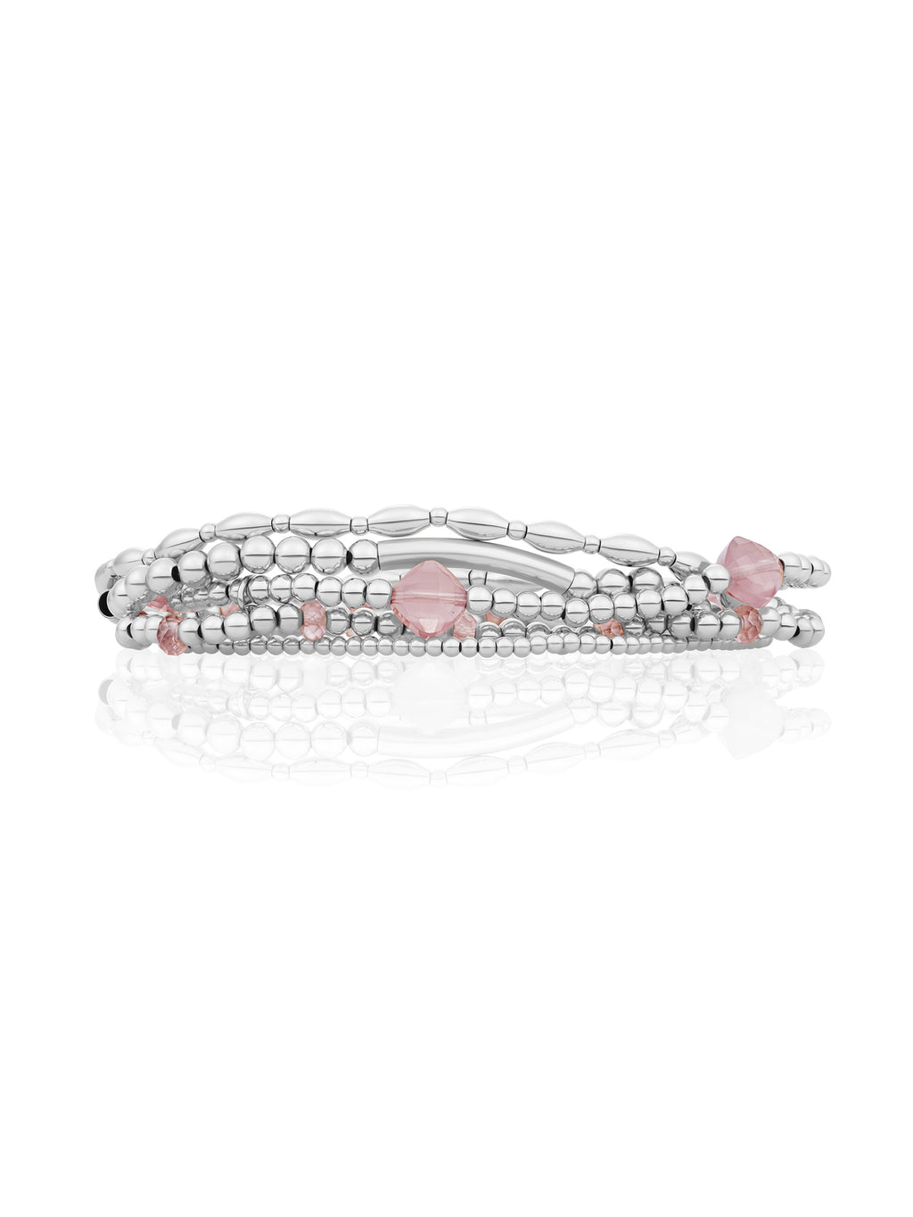 Pink Opalite Cushion Cut Tube Mix Armbanden Stack Zilver