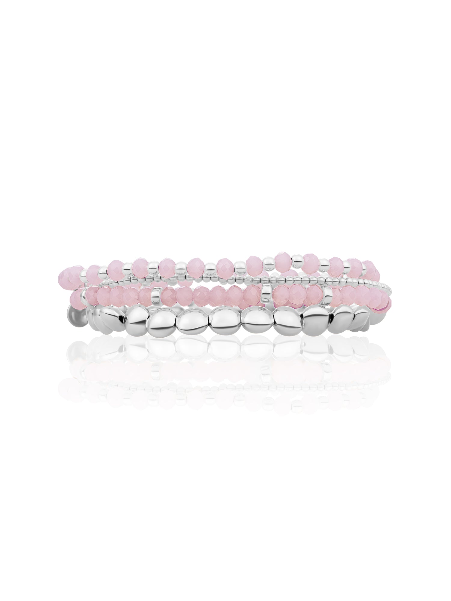 Pink Opalite Roundel Interstellar Saturn Armbanden Stack Zilver