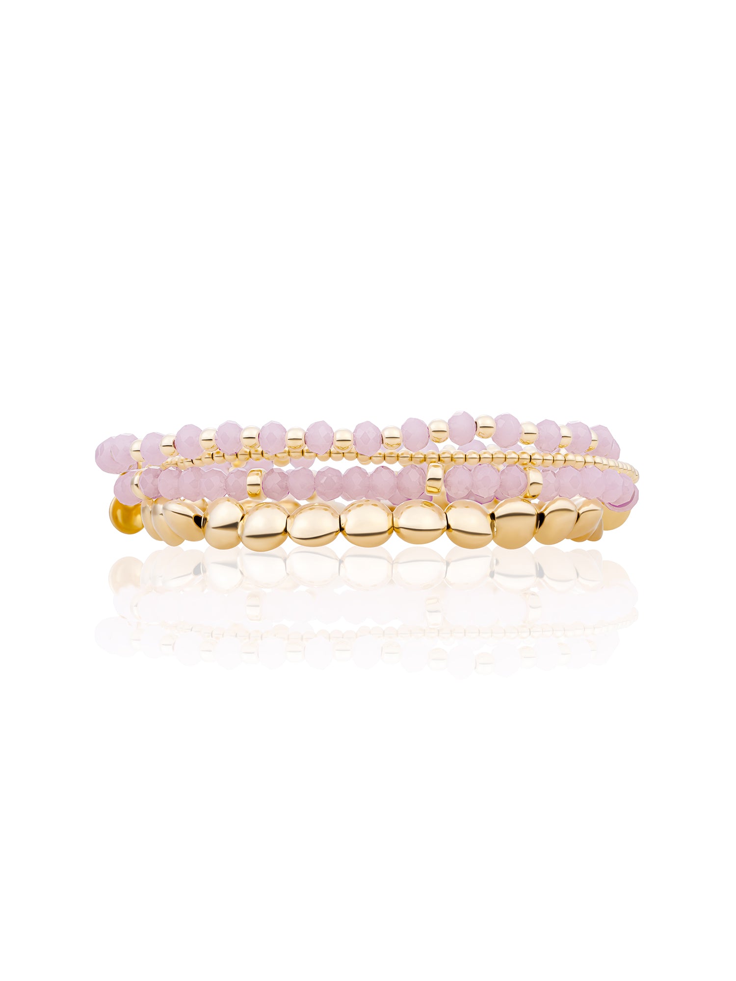 Pink Opalite Roundel Interstellar Saturn Armbanden Stack Goud Kleurig