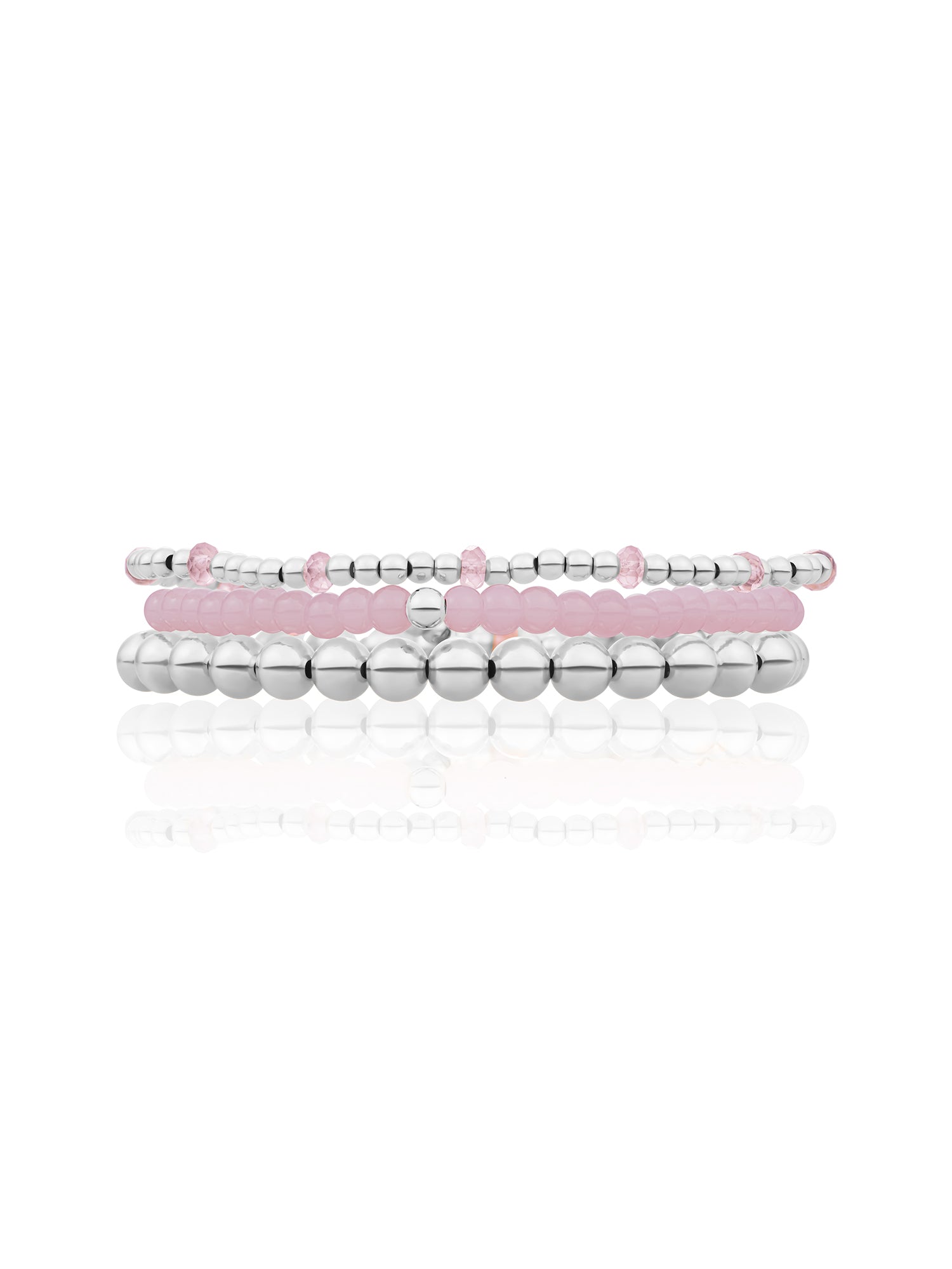 Pink Opalite Reverse Roundel Saturn Armbanden Stack Zilver