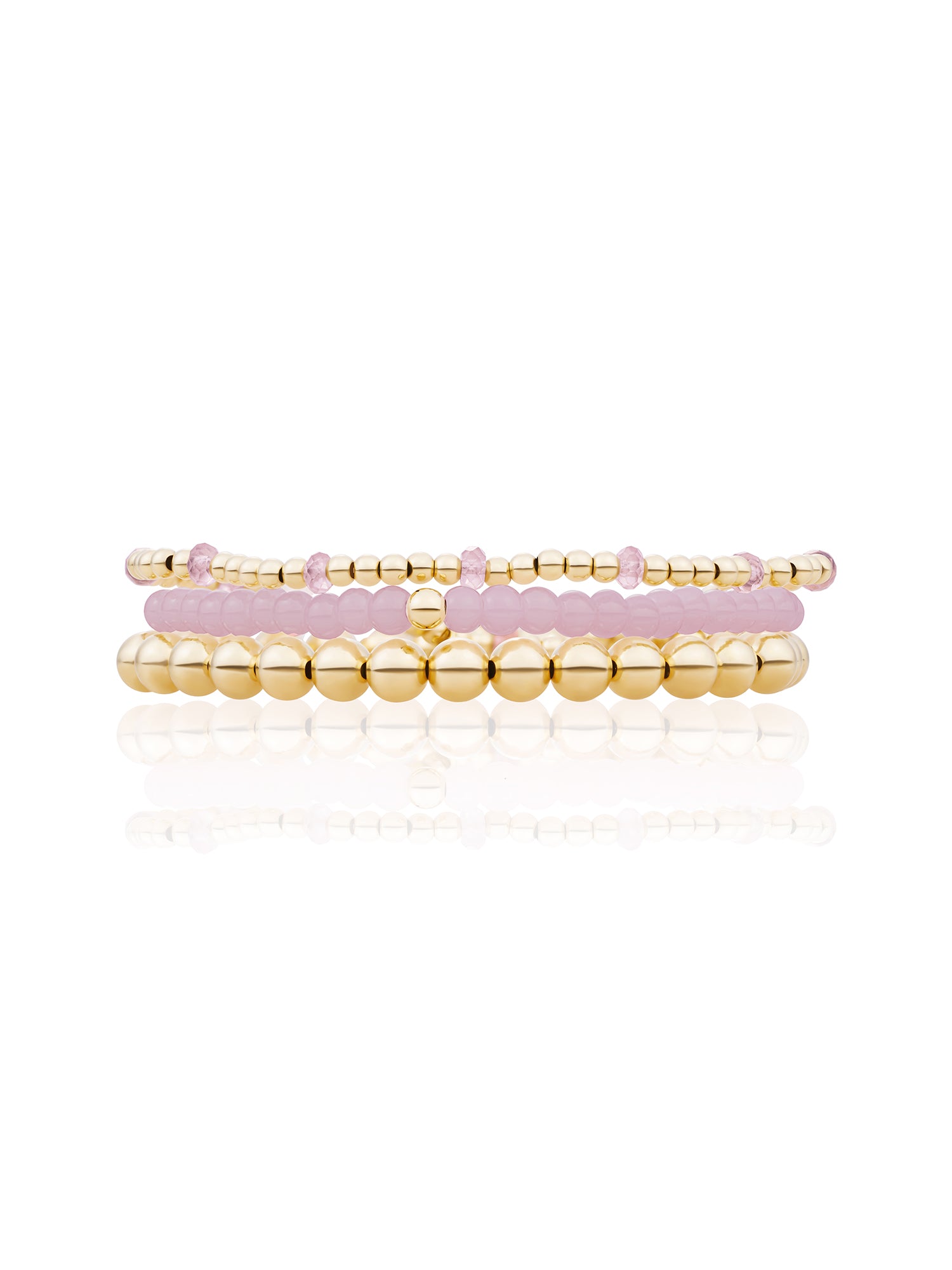 Pink Opalite Reverse Roundel Saturn Armbanden Stack Goud Kleurig