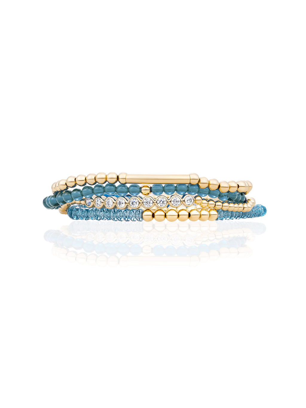 Ocean Topaz Quartz Tube Armbanden Stack  Goud Kleurig