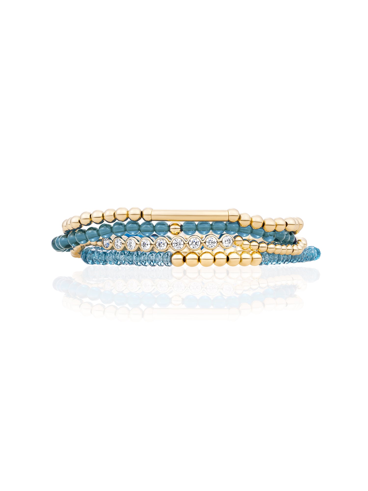 Ocean Topaz Quartz Tube Armbanden Stack  Goud Kleurig