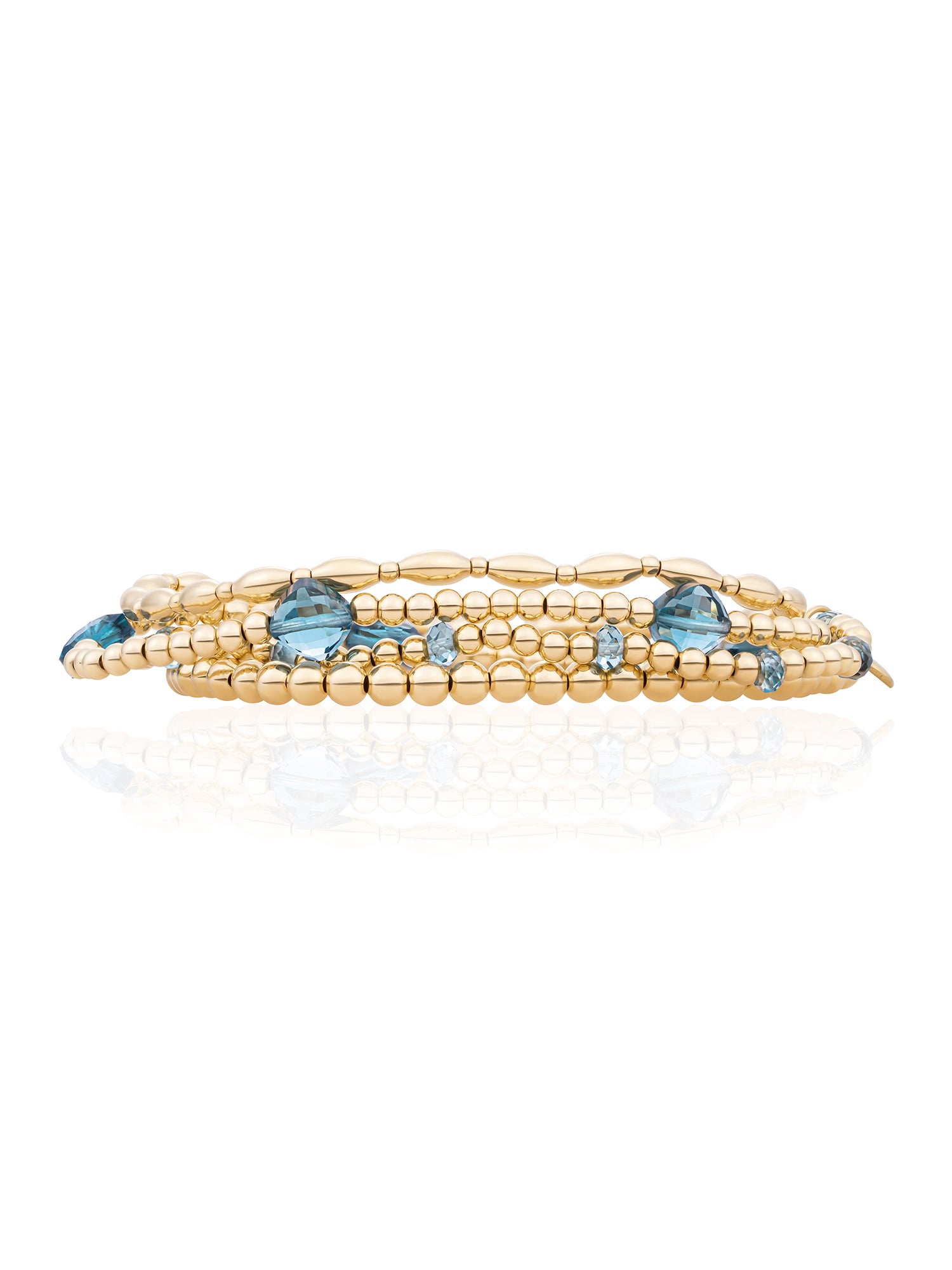 Ocean Topaz Quartz Cushion Cut Rice Armbanden Stack Goud Kleurig