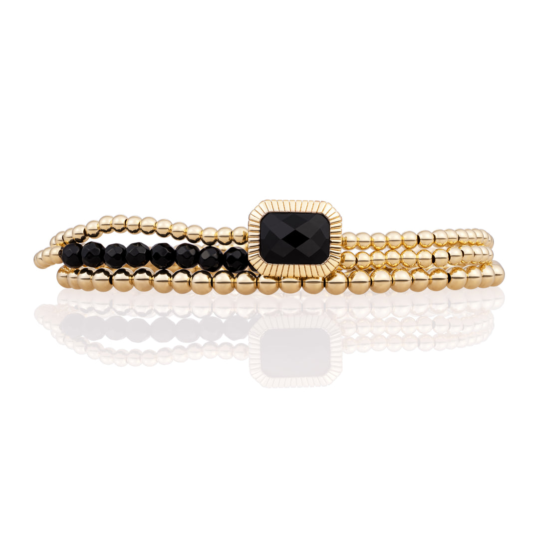 Onyx Baguette Bracelets Stack | Gold Plated