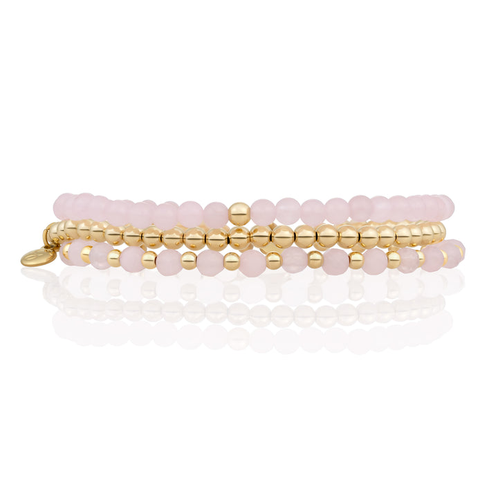 Rose Quartz Basic Bracelets Stack | Gold Plated