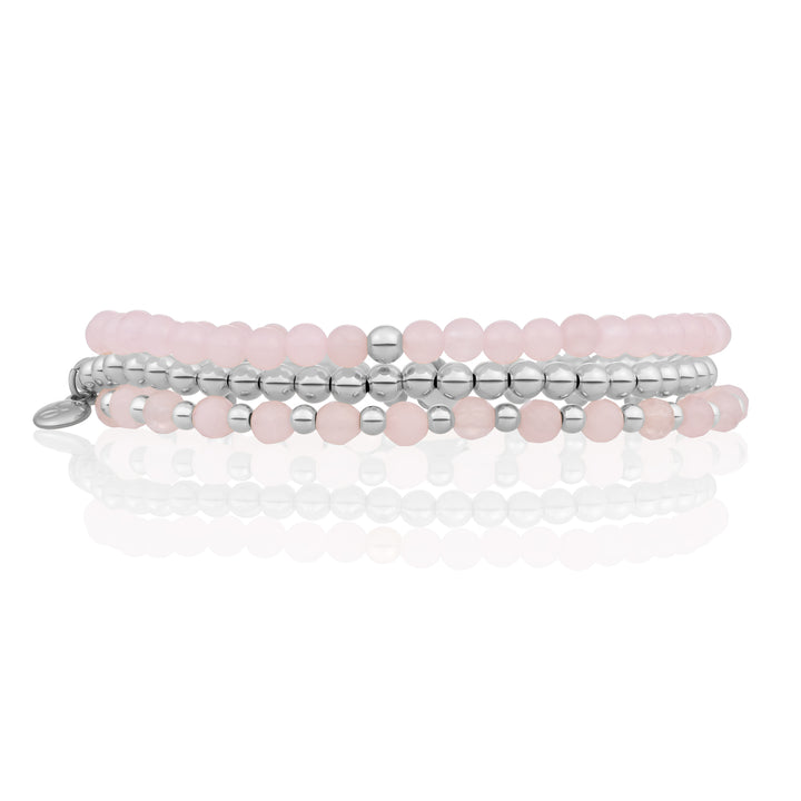Rose Quartz Basic Bracelets Stack | Silver