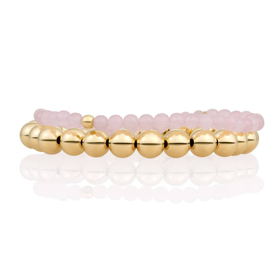 Rose Quartz Large Saturn Bracelets Stack | Gold Plated