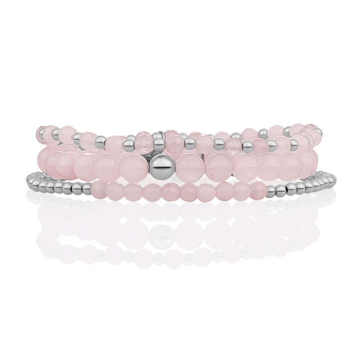 Rose Quartz Basic Mix Bracelets Stack | Silver