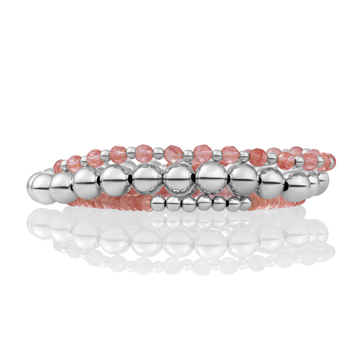 Cherry Quartz Extra Large Saturn Bracelets Stack | Silver