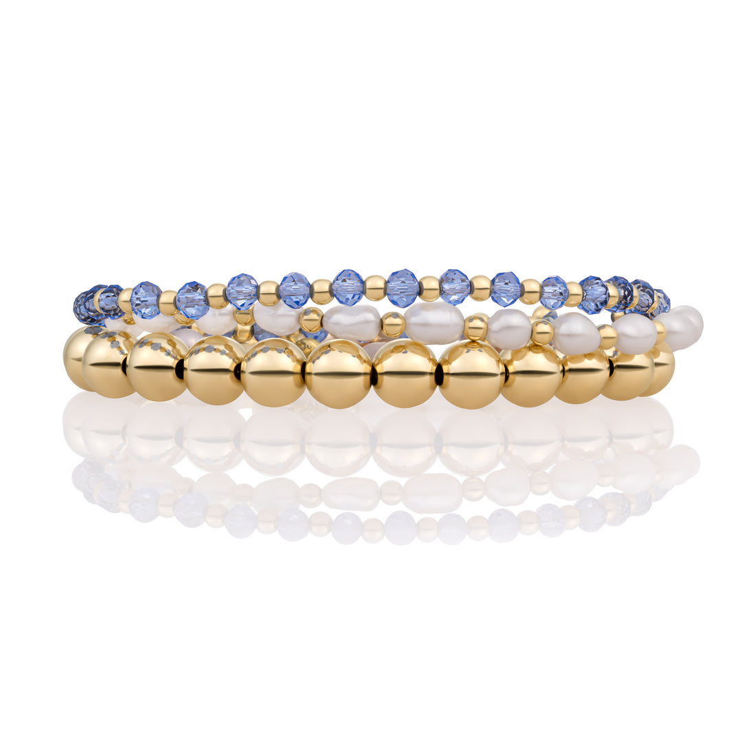 Aquamarine Quartz & Pearl Interstellar bracelets stack | Gold Plated