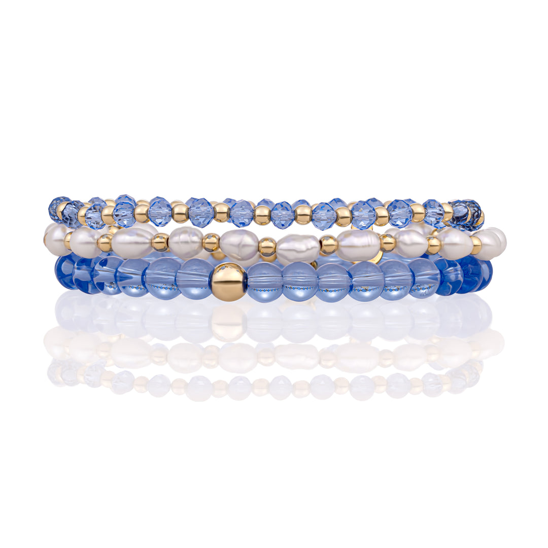 Aquamarine Quartz Interstellar bracelets stack | Gold Plated