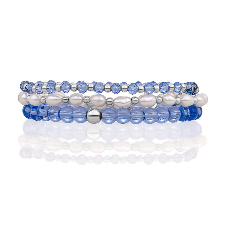 Aquamarine Quartz Interstellar bracelets stack | Silver