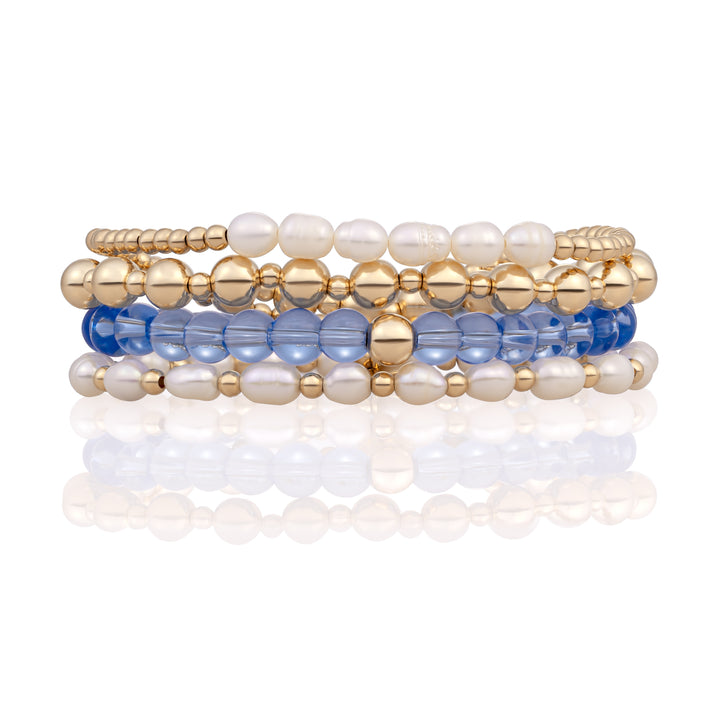 Aquamarine Quartz Bold Mix Interstellar Bracelets Stack | Gold Plated