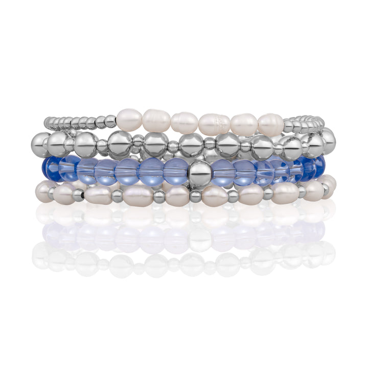 Aquamarine Quartz Bold Mix Interstellar Bracelets Stack | Silver