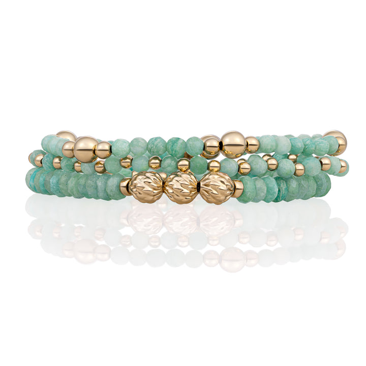 Rich Green Amazonite Fuse beads bracelets stack | Gold Plated