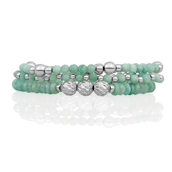 Rich Green Amazonite Fuse beads bracelets stack | Silver