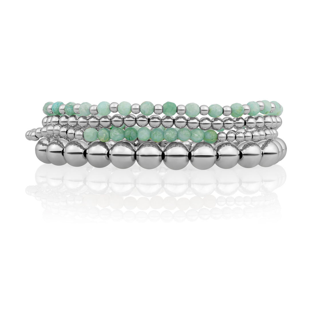 Rich Green Amazonite Saturn Essentials Bracelets Stack | Silver