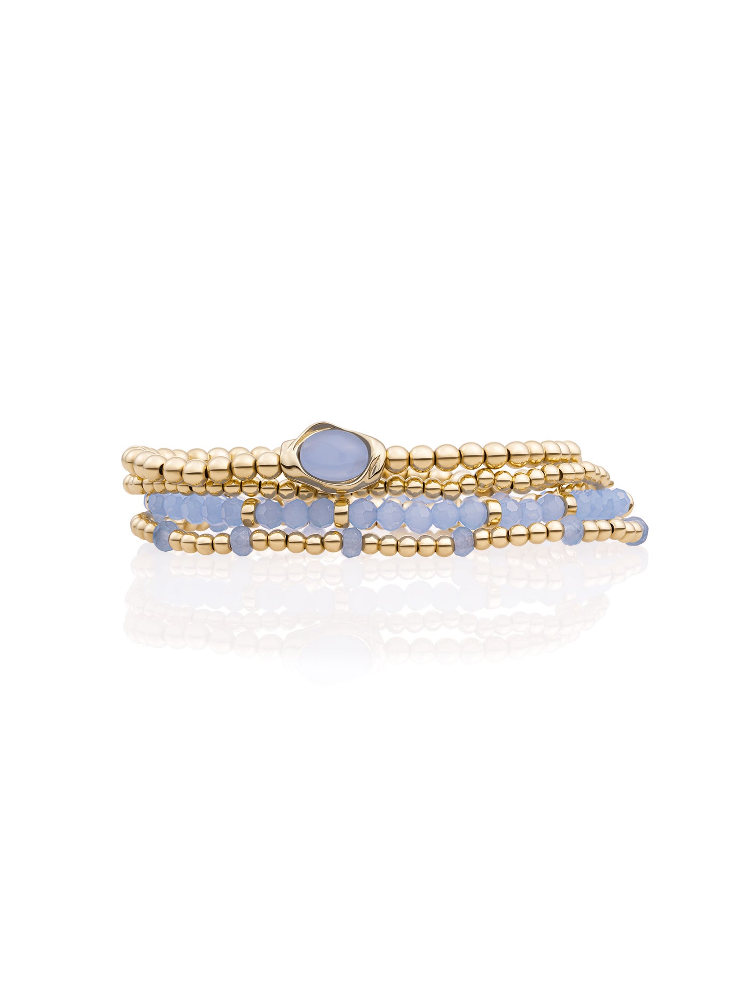 Milky Blue Jade Flow Roundel Armbanden Set Goud - Sets