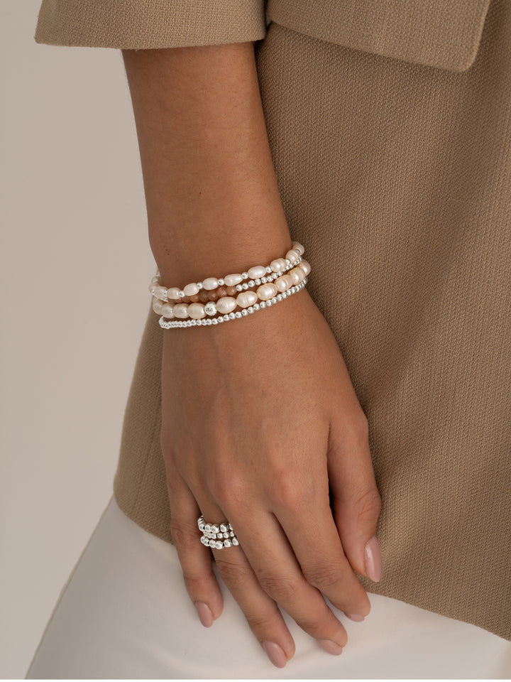 Pearl Sunstone Saturn Armbanden Stack | Zilver