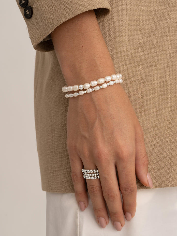 Stack de bracelets interstellaires de Saturne Pearl | Argent