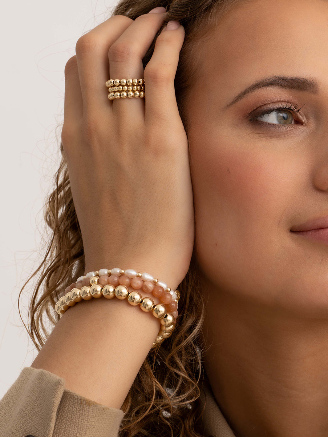 Pearl Interstellar Saturn Bracelets Stack | Gold Plated