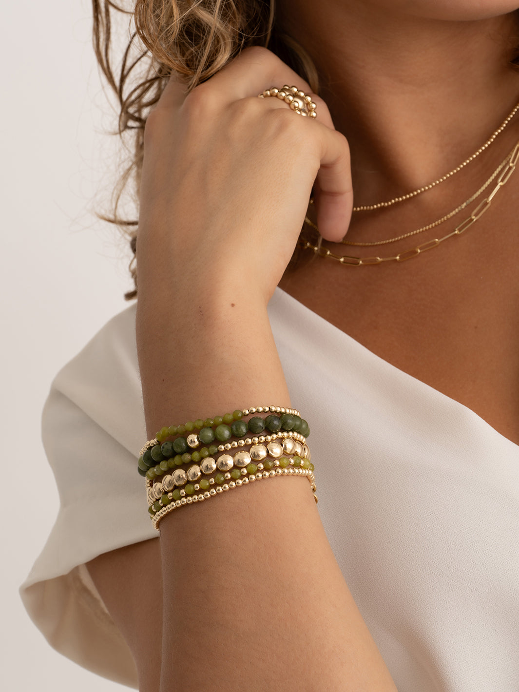 Southern Jade Interstellar Saturn Bracelets Stack | Gold Plated