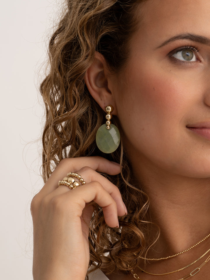 Southern Jade Large Oval Bubble Push Back Earrings Set | Gold Plated