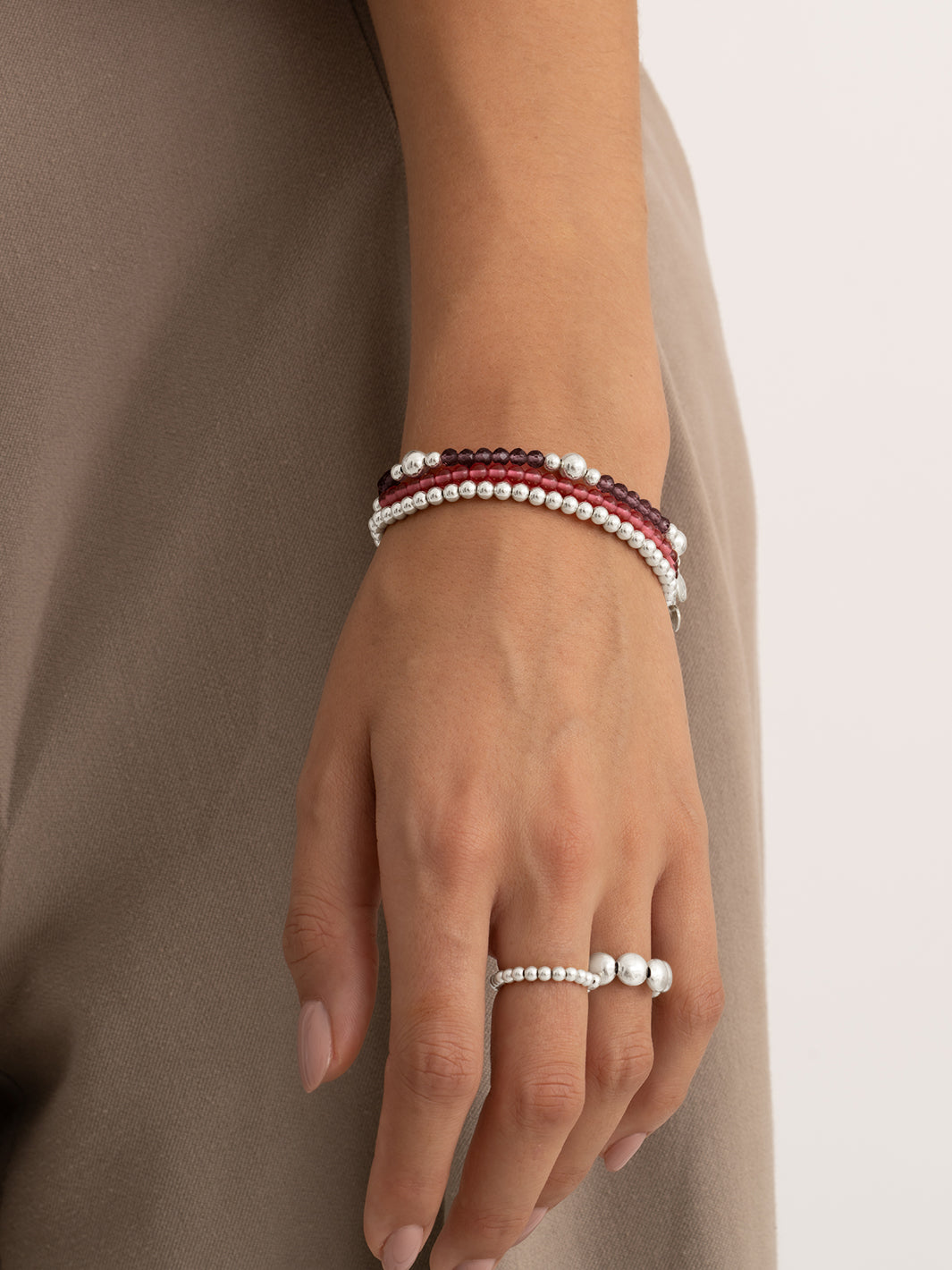 Aubergine & Fuchsia Quartz Bold Mix Saturn Armbänder Stack | Silber